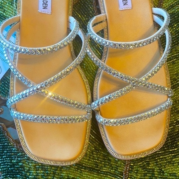 Brand New Steve Madden Glass Beaded Bling Multi Strap Slides  Slip On Sandals - Picture 8 of 15